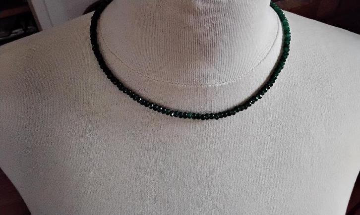 Ketting Groen Rond Geslepen Facet Aventurijnen 925 ZILVER, Sieraden, Tassen en Uiterlijk, Kettingen, Nieuw, Steen of Mineraal
