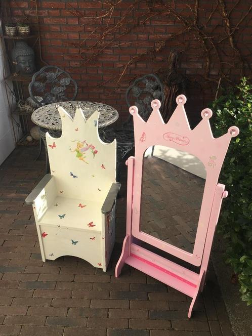 KONINGSDAG-Roze prinsessen spiegel en witte prinsessen stoel, Kinderen en Baby's, Kinderkamer | Tafels en Stoelen, Gebruikt, Stoel(en)