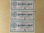 3 x 1 Million mark 1923 UNC opeenvolgende nummers, Ophalen of Verzenden, Duitsland, Setje