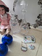 Kristallen karaf met porseleinen labels, Heikant 21 Kaatsheuvel, Belle Vieille Brocante, Ophalen of Verzenden, Zo goed als nieuw