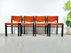 Vintage set stoelen 4 jaren 50/60/70 Oranje brutalistisch, Ophalen, Hout, Gebruikt, Overige kleuren