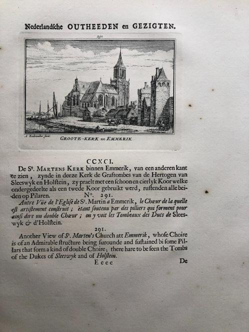 291 / Emmerik de Groote kerk Kopergravure 1733, Antiek en Kunst, Kunst | Etsen en Gravures, Ophalen of Verzenden