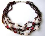 925 zilveren halfedelstenen ketting granaat robijn bergkrist, Sieraden, Tassen en Uiterlijk, Antieke sieraden, Ophalen, Zilver