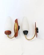 Vintage teak wandlampjes nachtlampje badkamerlamp messing, Huis en Inrichting, Lampen | Wandlampen, Ophalen, Vintage retro midcentury deens design
