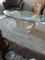 Salon tafel  fossiel steen, 100 tot 150 cm, Minder dan 50 cm, Ovaal, 50 tot 100 cm