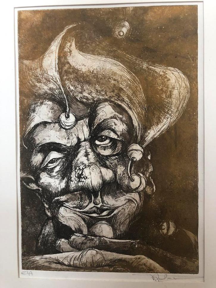 Ets van een nar, Antiek en Kunst, Kunst | Etsen en Gravures, Ophalen of Verzenden