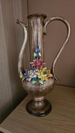 Vintage Keramische Kan met Bloemdecoratie, Ophalen of Verzenden