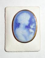 Broche Camee Blauw Goud 18 Karaat Hanger Dame met Duif, Sieraden, Tassen en Uiterlijk, Broches, Nieuw, Goud, Minder dan 4 cm, Blauw