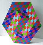 Victor Vasarely-Gestalt MC-HoutSculptuur-1980-Gesigneerd-COA, Antiek en Kunst, Ophalen of Verzenden