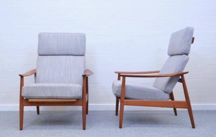 fauteuils FD164 Arne Vodder France & Søn Denemarken 60s, Huis en Inrichting, Fauteuils, Gebruikt, Hout, Stof, 75 tot 100 cm, 75 tot 100 cm