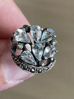 Zilveren vintagering met aquamarijn edelstenen, Sieraden, Tassen en Uiterlijk, Ringen, Ophalen of Verzenden, Kleiner dan 17, Zilver