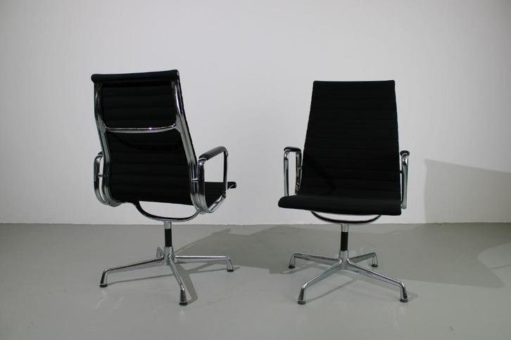 Vitra Eames EA 112 stoelen, Chroom, zwart hopsak, leer op ar, Huis en Inrichting, Stoelen, Gebruikt, Leer, Zwart, Ophalen