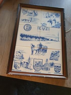 Prachtig zeeuws TEGELTABLEAU IN HOUTEN LIJST 6 tegels..., Antiek en Kunst, Curiosa en Brocante, Ophalen of Verzenden