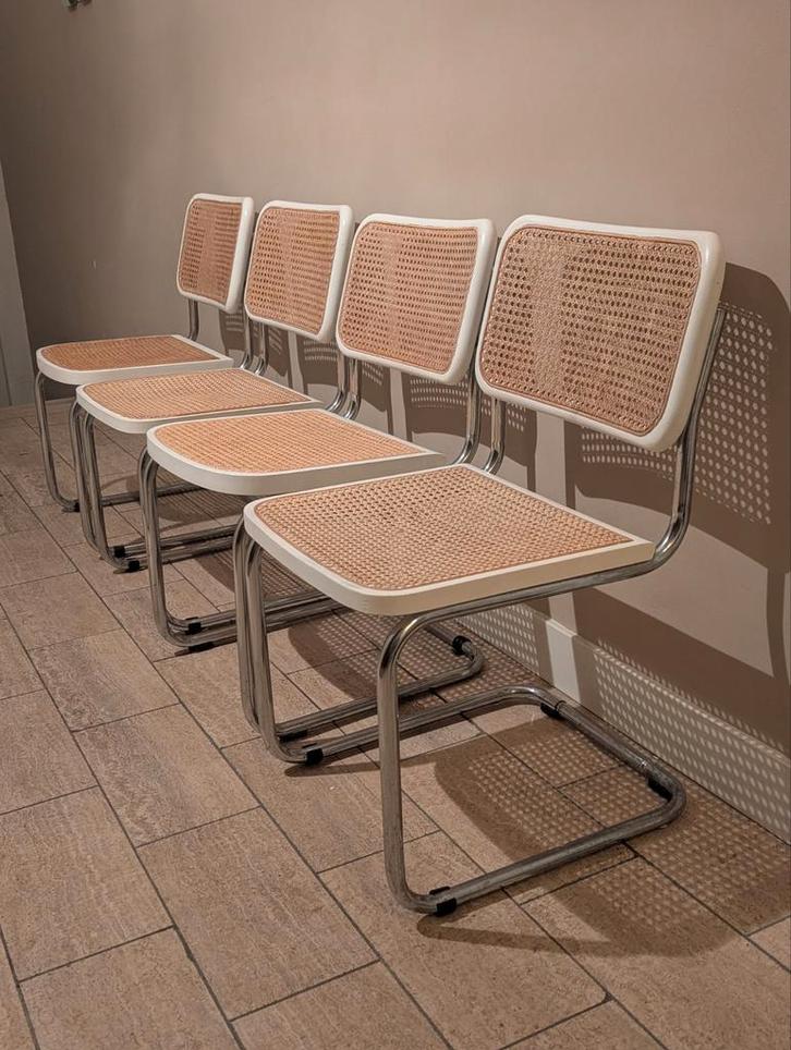4 Stoelen | Thonet Webbing Rotan Buisframe | Marcel Breuer, Huis en Inrichting, Stoelen, Zo goed als nieuw, Vier, Riet of Rotan