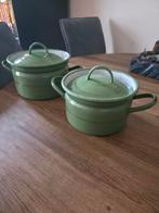 Emaille Groene Pannenset, Ophalen, Gebruikt, Overige materialen, Pannenset