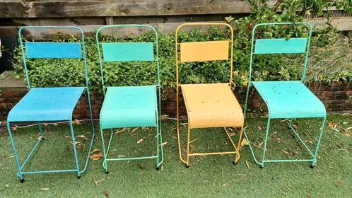 4x Vintage metalen eetkamerstoelen, industrieel en stoer., Huis en Inrichting, Stoelen, Zo goed als nieuw, Vier, Metaal, Overige kleuren