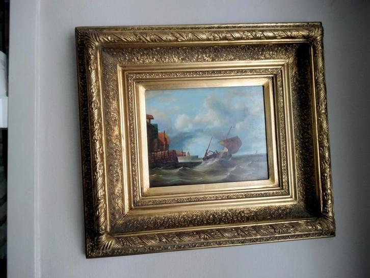 Schilderij: Zeilschip in stormachtige zee, Antiek en Kunst, Kunst | Schilderijen | Klassiek, Ophalen of Verzenden