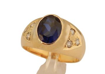 Zware 18 karaat Gouden Ring Herenring met Saffier M21 beschikbaar voor biedingen