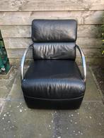 1 zwart leren fauteuil, Ophalen, Gebruikt, 75 tot 100 cm, 50 tot 75 cm