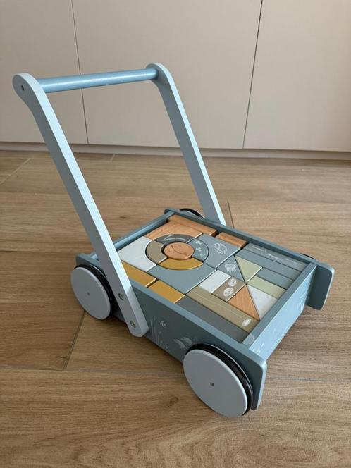 Little Dutch Blokkenkar blauw, Kinderen en Baby's, Speelgoed | Houten speelgoed, Gebruikt, Overige typen, Ophalen