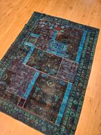 Vintage handgeknoopt perzisch patchwork 145x105, Info@SlatsAntiek.nl, Tweedehands, Ophalen of Verzenden, Rechthoekig