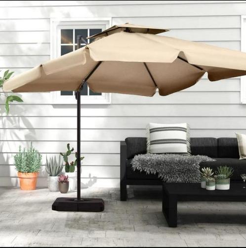 parasol met voet en 4 gewichten aluminium  2,7 x 2,7 x 2,6cm, Tuin en Terras, Parasols, Nieuw, Ophalen
