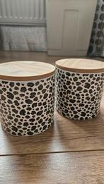 2 Voorraadpotjes met Dierenprint en Houten Deksel, Minder dan 50 cm, Overige materialen, Minder dan 50 cm, Ophalen of Verzenden
