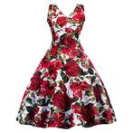 Rode rozen bloemen jurk retro jurkje pin up dames vrouwen, Verzenden, Nieuw, Knielengte
