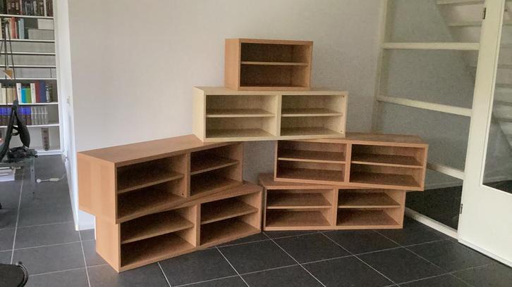 6 houten open kasten met achterwand., Huis en Inrichting, Kasten | Wandmeubels, Zo goed als nieuw, Ophalen