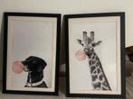 2x Foto Lijst Kinderkamer - Kauwgomballen - Hond en Giraf, Huis en Inrichting, Ophalen, Minder dan 50 cm, 50 tot 75 cm, Zo goed als nieuw