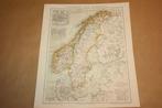 Antieke kaart - Zweden en Noorwegen - Circa 1885 !!, Boeken, Atlassen en Landkaarten, Gelezen, Ophalen of Verzenden
