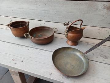 Vintage Koperen Potten & Pan - Verzamelobject beschikbaar voor biedingen