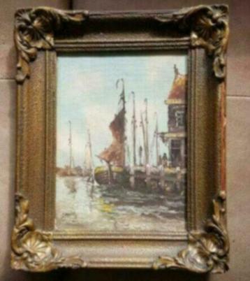 Oud olieverf platbodem in de haven Smits beschikbaar voor biedingen