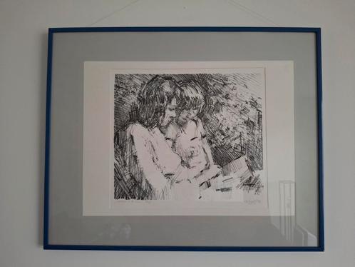 Litho Rob Houdijk - Voorlezen in de tuin, 1987, Ingelijst, Antiek en Kunst, Kunst | Litho's en Zeefdrukken, Ophalen of Verzenden