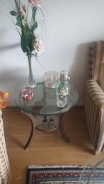 Glazen bijzettafel met metalen frame, Minder dan 45 cm, Minder dan 55 cm, Gebruikt, Rond
