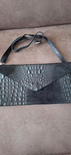 Italiaanse leren envelope tas - croco & suède zwart, Ophalen of Verzenden, Zo goed als nieuw, Zwart, Avondtasje