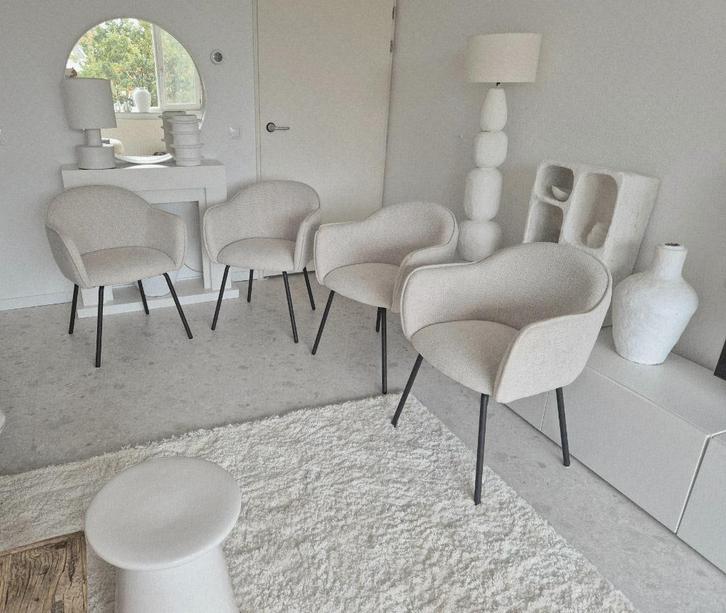 Boucle teddy zand  stoelen 4 st Loods 5 VT Wonen, Huis en Inrichting, Stoelen, Zo goed als nieuw, Vier, Ophalen