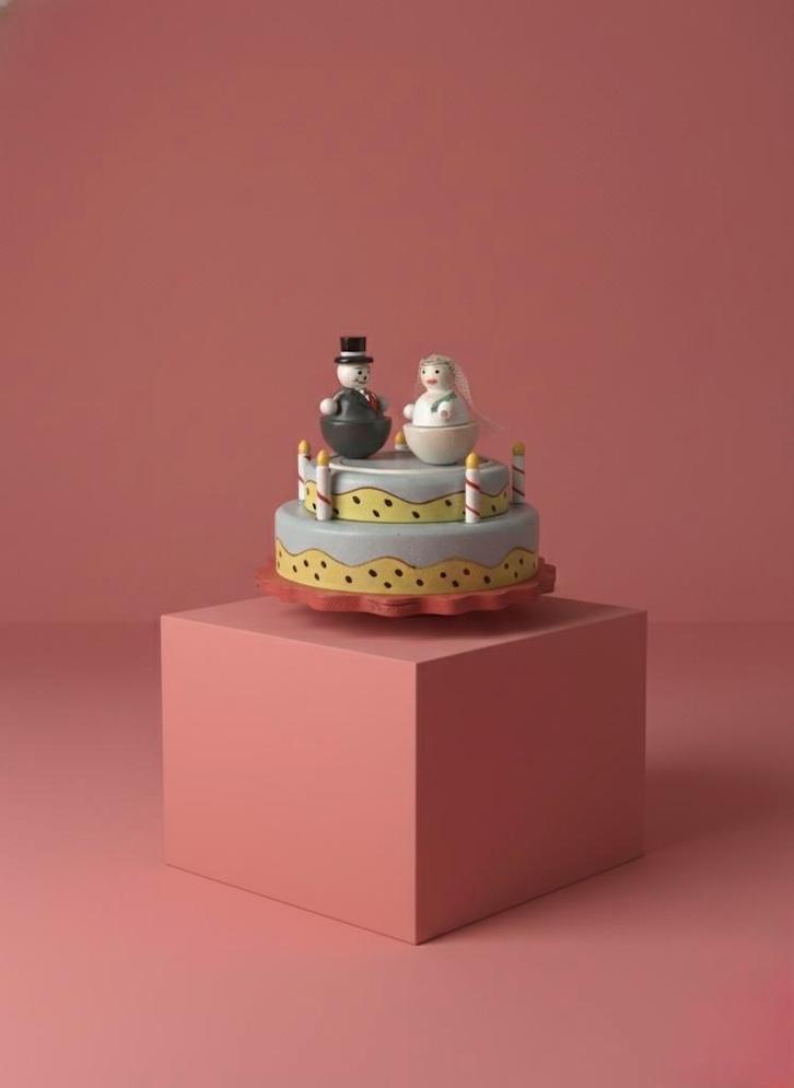 Vintage Houten Muziekdoos Bruidspaar op Taart, Antiek en Kunst, Antiek | Overige Antiek, Ophalen of Verzenden