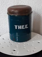 Emaille theebus blik ,koperkleurige deksel,sleets,stoer broc, Ophalen of Verzenden
