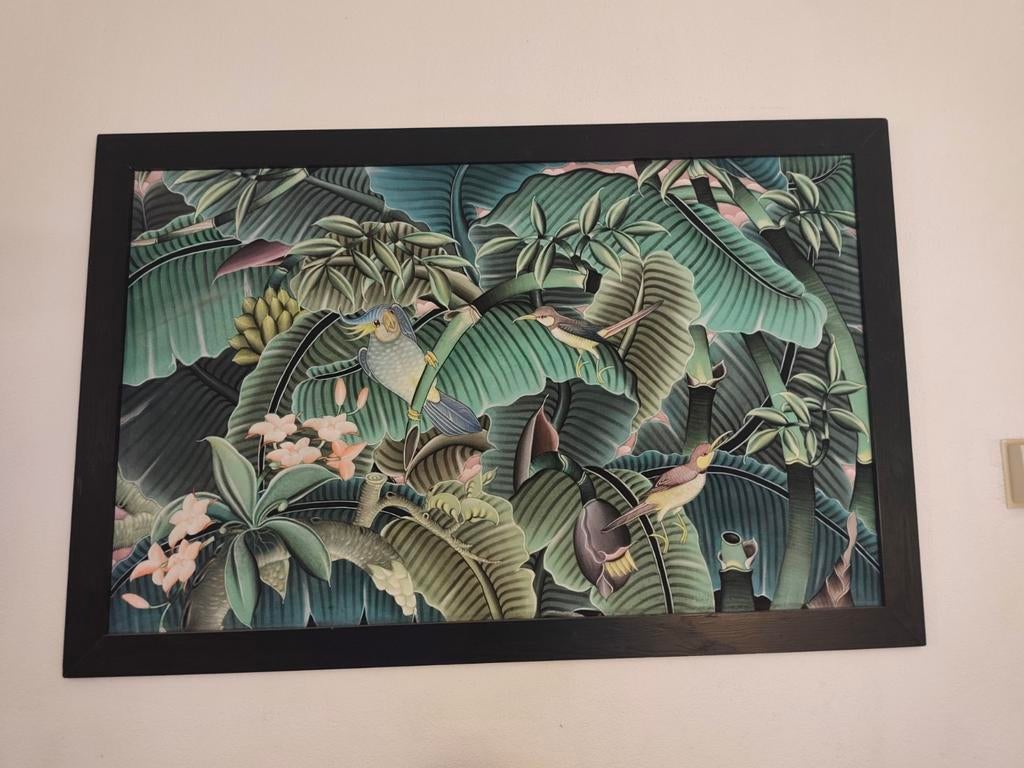 Balinees schilderij met zwarte lijst, Antiek en Kunst, Ophalen