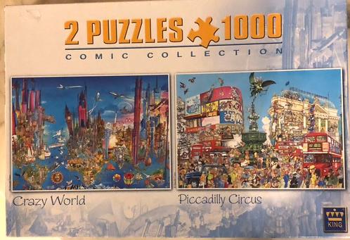 Puzzel 2x1000 st; Crazy World en Piccadilly Circus. King pzl, Hobby en Vrije tijd, Denksport en Puzzels, Zo goed als nieuw, Legpuzzel