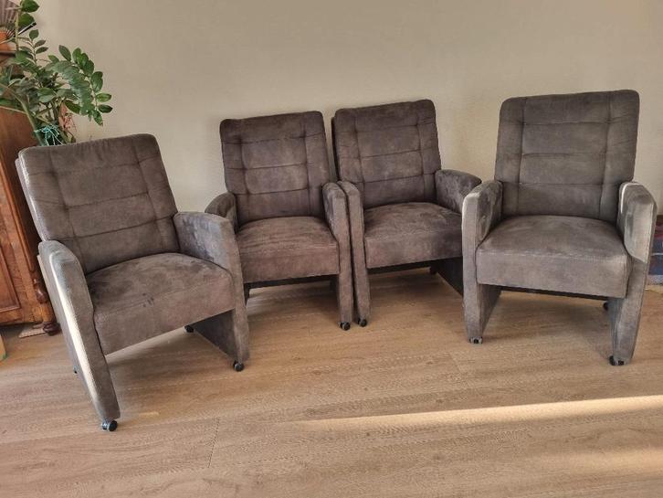 Eetkamer stoelen, Huis en Inrichting, Stoelen, Gebruikt, Vier, Stof, Grijs, Ophalen