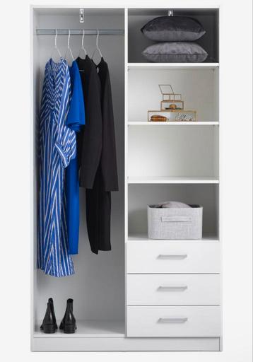 Witte Kledingkast met 2 Deuren & 3 Lades - Zo Goed Als Nieuw beschikbaar voor biedingen