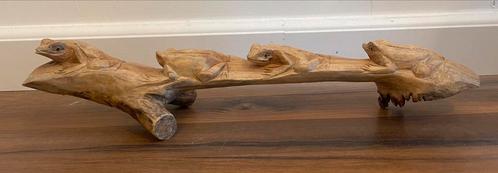 Handgemaakte houten kikkers op stam - parasiet hout - klein, Antiek en Kunst, Kunst | Beelden en Houtsnijwerken, Ophalen of Verzenden