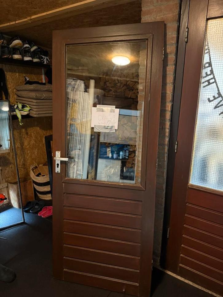 Gratis massieven deur met dubbel glas, Doe-het-zelf en Verbouw, Deuren en Horren, Gebruikt, Buitendeur, 200 tot 215 cm, Glas, Ophalen