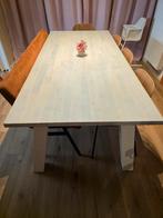 Witte gebeitste massief houten eettafel 220x100, Ophalen, Gebruikt, 100 tot 150 cm, 200 cm of meer