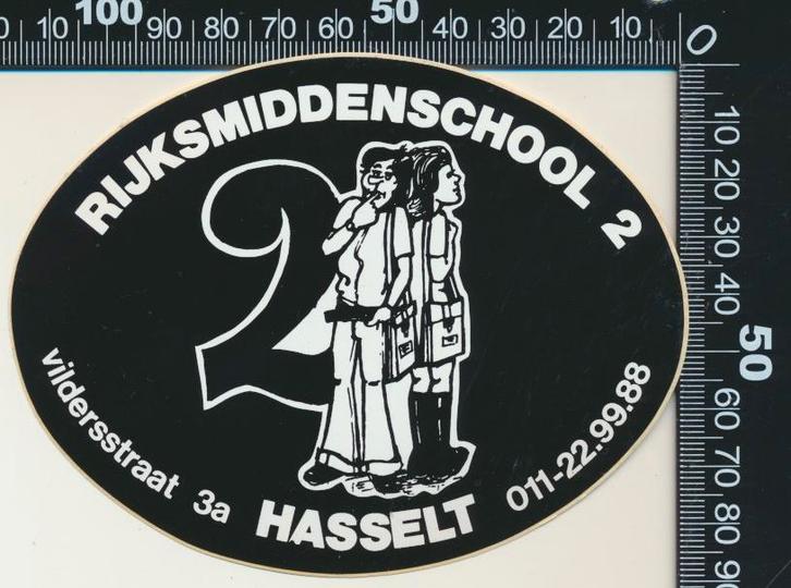 Sticker: Rijksmiddenschool 2 - Hasselt, Verzamelen, Stickers, Zo goed als nieuw, Bedrijf of Vereniging, Verzenden
