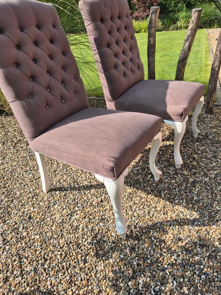 6 Eetkamerstoelen met Gecapitonneerde Rug, Huis en Inrichting, Stoelen, Gebruikt, Vijf, Zes of meer stoelen, Hout, Stof, Bruin