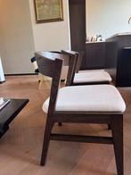 Houten Eetkamerstoelen met Linnen Bekleding (Set), Huis en Inrichting, Stoelen, Gebruikt, Bruin, Ophalen of Verzenden, Vier