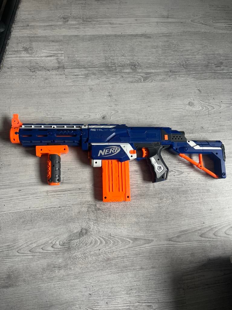 Nerf gun retaliator blauw, Kinderen en Baby's, Speelgoed | Buiten | Actiespeelgoed, Ophalen, Gebruikt